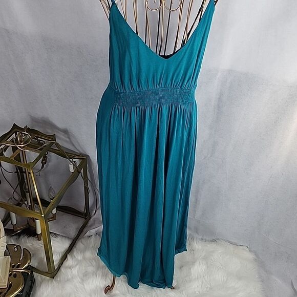 🔥Sundance Size S Braided Strap Smocked Waist Teal  Dress - Picture 5 of 12